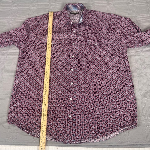 Stetson Shirt Men's XL Pearl Snap Maroon Geometric Flip Cuffs Sawtooth Pockets - Picture 8 of 12